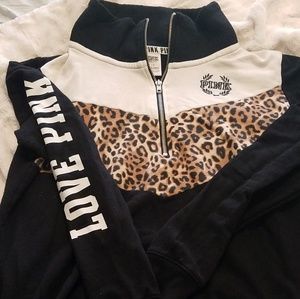 Black and leopard half zip sweatshirt